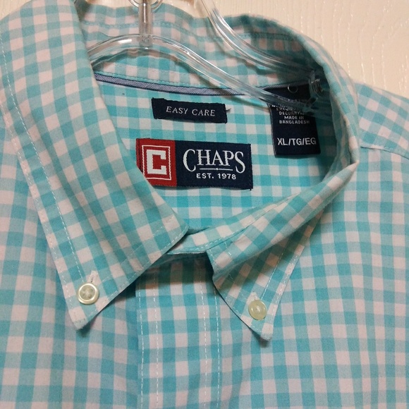 Chaps Pastel Blue Gingham Dress Shirt Sz XL/TG - Picture 3 of 5